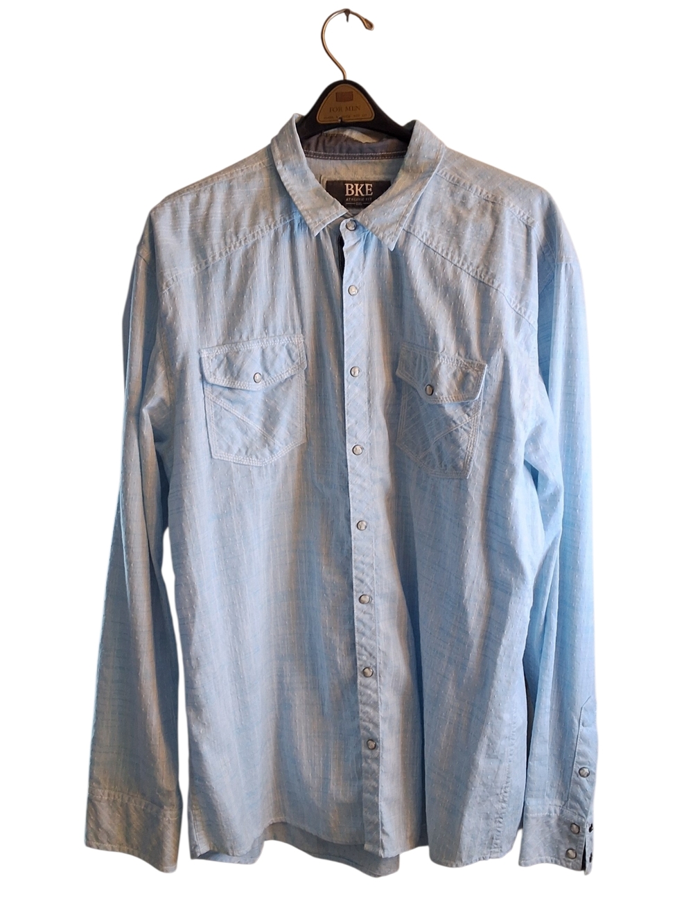 BKE Light Blue Long-Sleeve Button-Down Shirt Peral Snap Western XXL